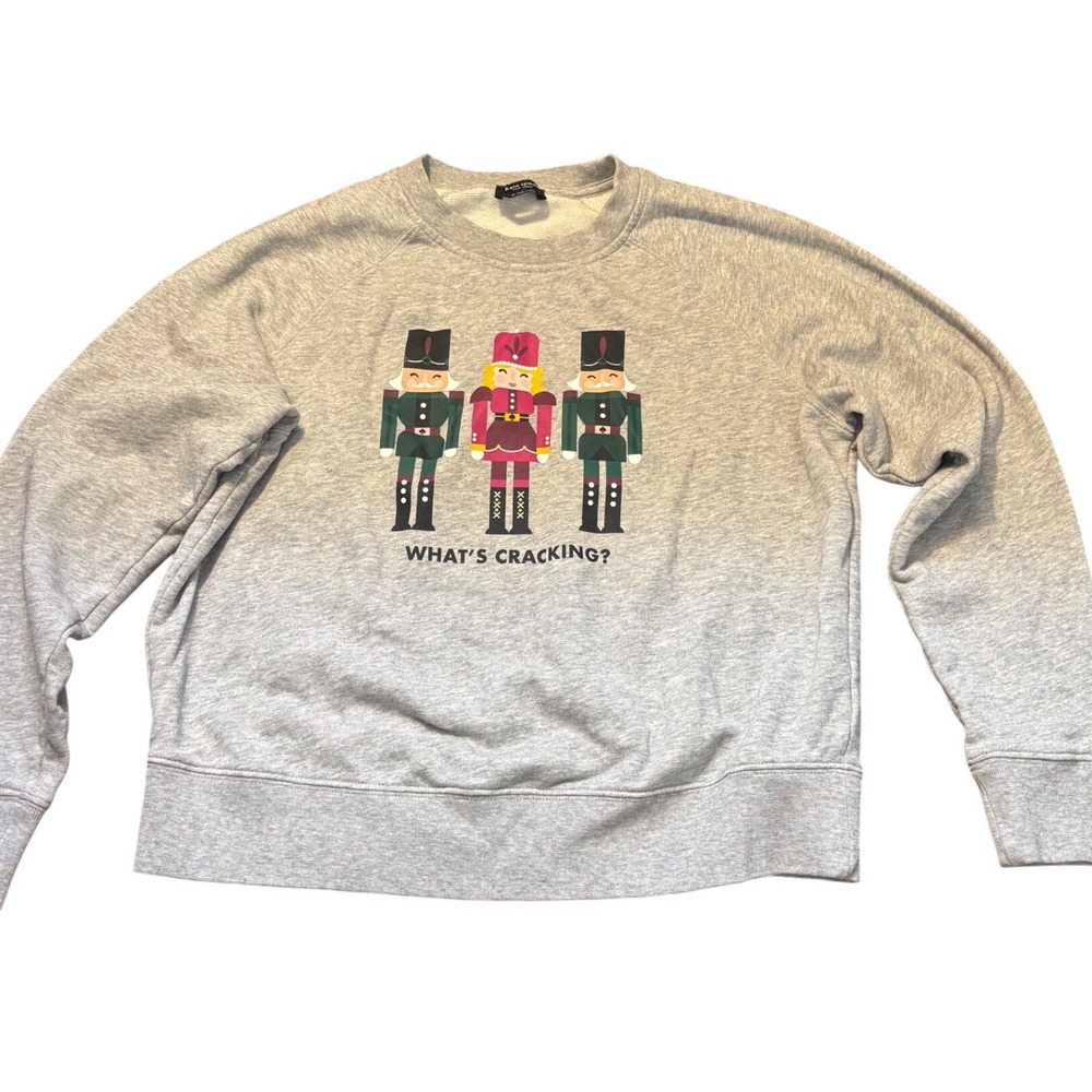 Kate Spade Nutcracker Sweatshirt  Whats Cracking Gray Graphic Medium festive